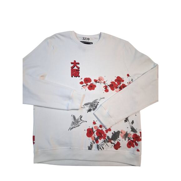 Blind Rooster Cherry Blossom Sparrow Unisex L Wrap Around “Osaka” Sweatshirt - Picture 3 of 12